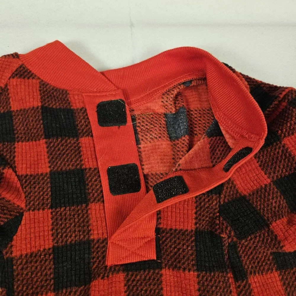 Eddie Bauer Dog Holiday Red Plaid Flannel Sweater LARGE Christmas Winter Picture